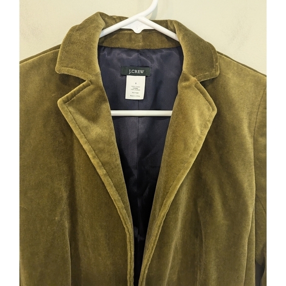 J. Crew Ecole Olive Green Velvet Hook Front Blazer Size 0 - Picture 4 of 7